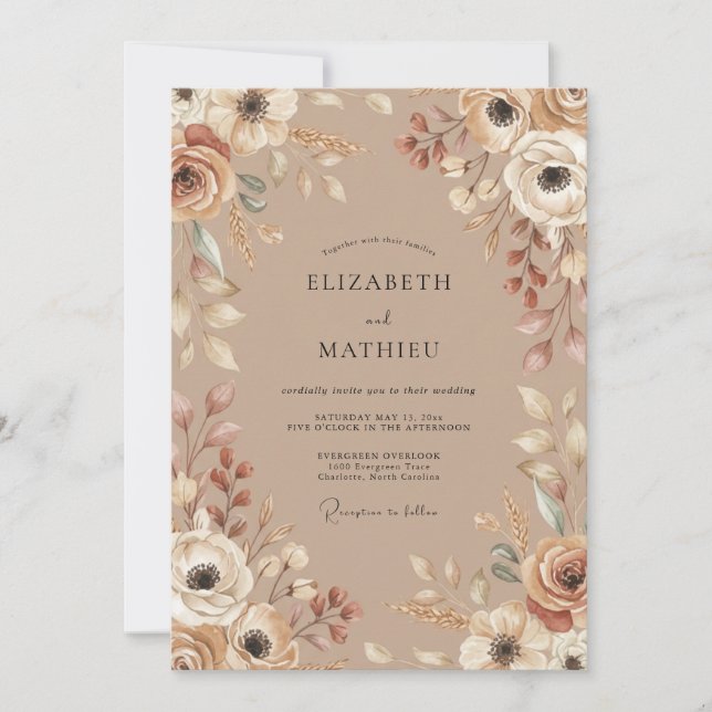 Invitación Boda Rústica Terrosa Canela (Anverso)