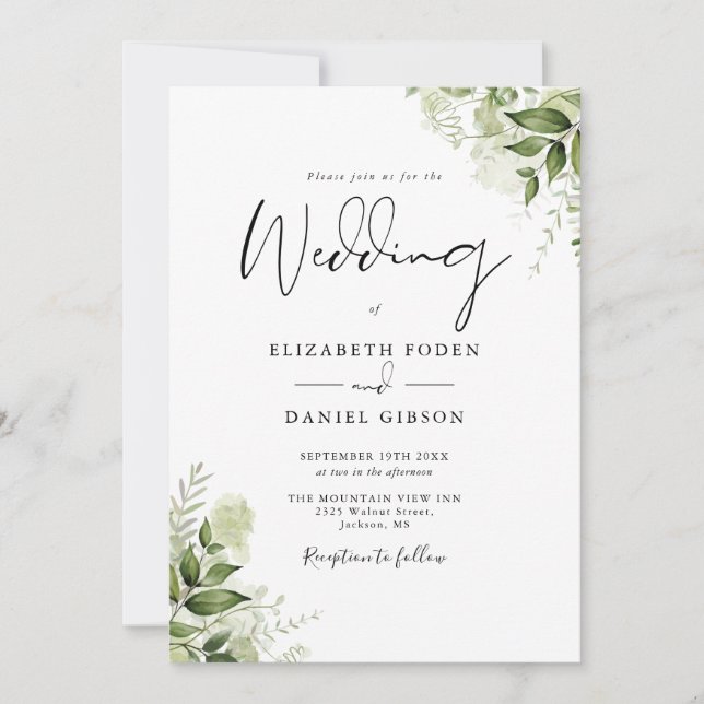Invitación Boda Rústica Todo en Uno con Hojas de Verdor (Anverso)