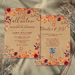 Invitación Boda Rústica Todo Incluido Código QR Otoño Enamora