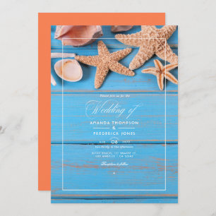 Invitación Boda Rustica Turquesa y Coral Beach