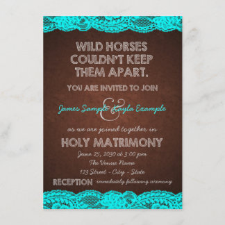 Invitación Boda rústica Verde azulada azul y marrón en el cam