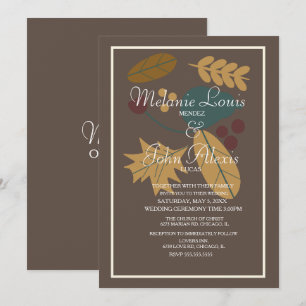 Invitación Boda Rústica Verde Otoño Hojas Ramo