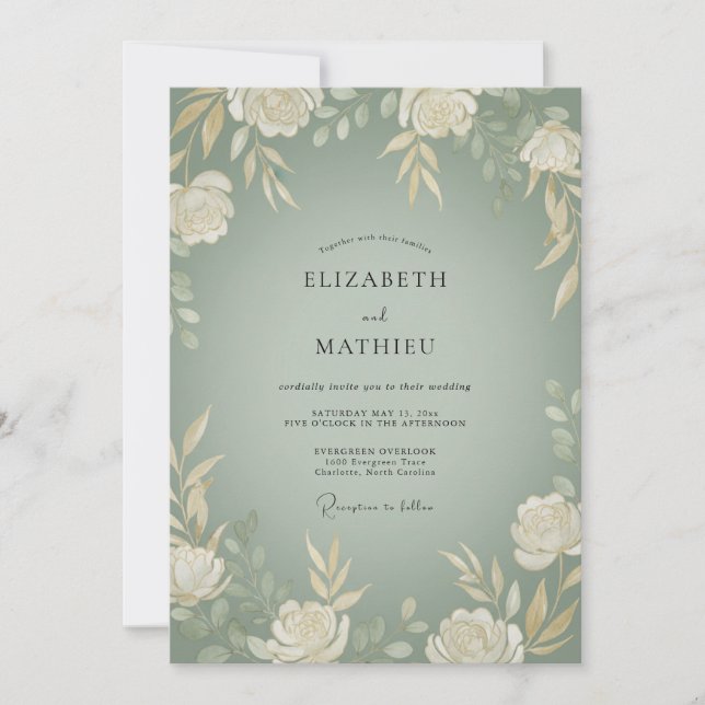 Invitación Boda Rústica Verde Salvia (Anverso)