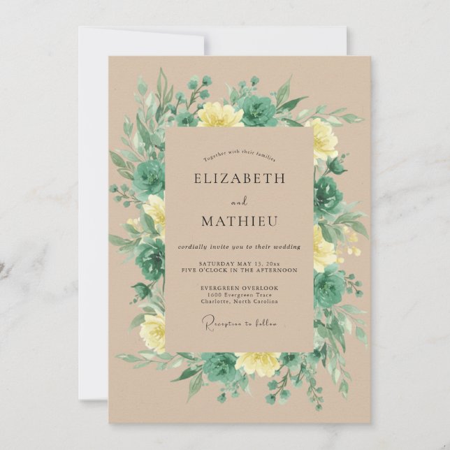 Invitación Boda Rústica Verde Salvia Lujuriosa (Anverso)