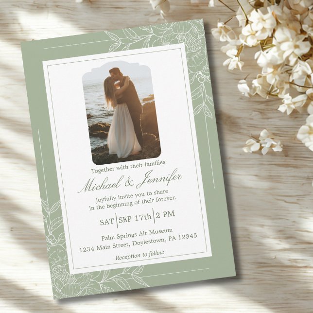 Invitación Boda Rústica Verde Salvia y Moderno Blanco (Subido por el creador)