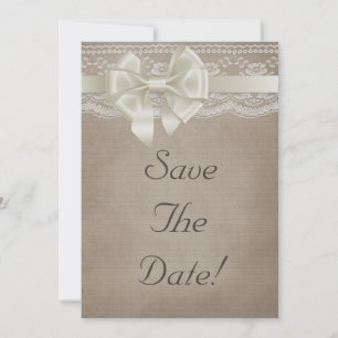Invitación Boda Rústica Vintage Arpillera y Encaje Salvar la