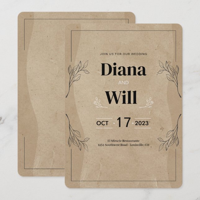 Invitación Boda rústica vintage elegante pergamino (Anverso / Reverso)