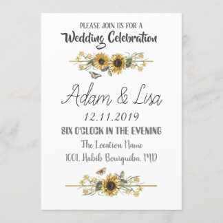 Invitación Boda Rústica y Elegante de Girasoles y Mariposas