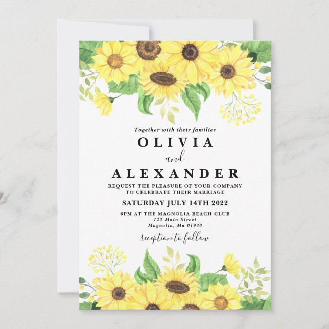 Invitación Boda Rústica y Elegante del Girasol (Anverso)