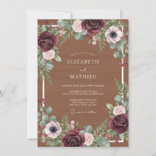 Invitación Boda Rústica y Malhumorada de Color Granate