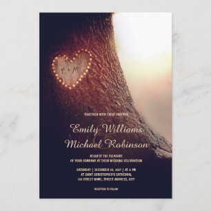 Invitación Boda Rústica y Vintage en el corazón tallado en ár