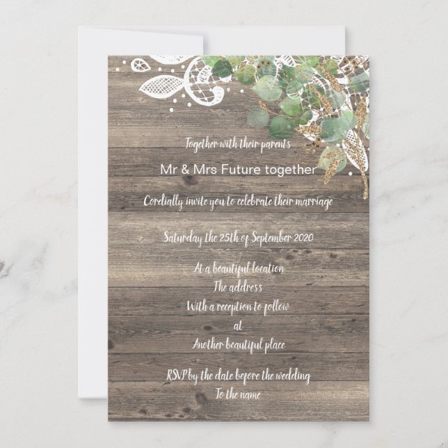 Invitación Boda RUSTICIA EUCALÍPTUS LACE (Anverso)