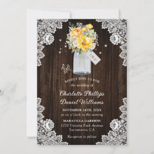 Invitación Boda Rústico Amarillo de Madera Rústica  de encaje