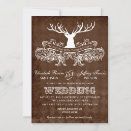 Invitación Boda Rústico Antler Deer Winter Woodland
