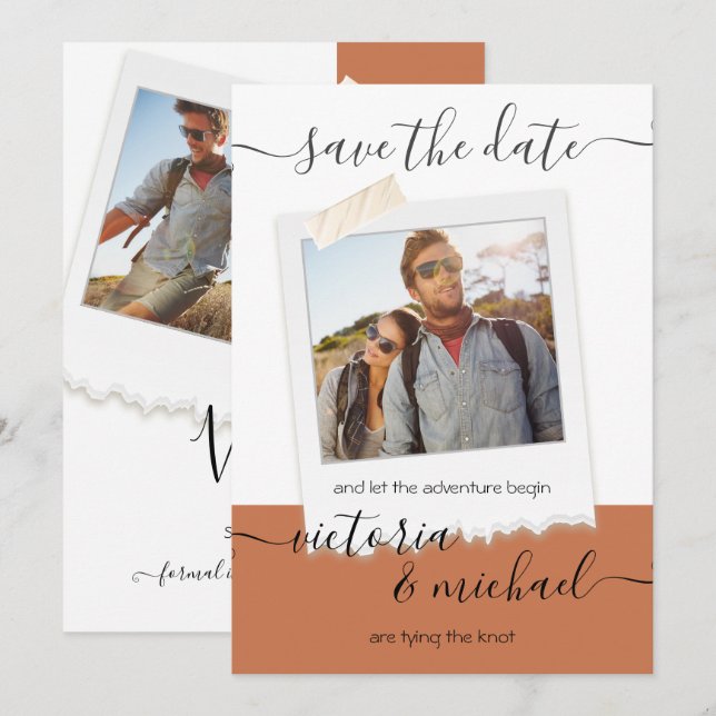 Invitación Boda Rústico Aventura Foto Guardar fecha (Anverso / Reverso)
