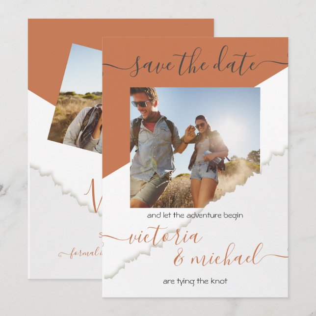Invitación Boda Rústico Aventura Foto Guardar fecha (Anverso / Reverso)