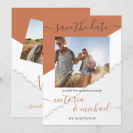 Invitación Boda Rústico Aventura Foto Guardar fecha