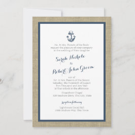 Invitación Boda Rústico Azul de la Marina Anchor y Burlap