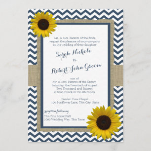 Invitación Boda Rústico Azul de la Marina de Giro y Chevron