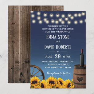 Invitación Boda Rústico Azul de la Marina de los girasoles de