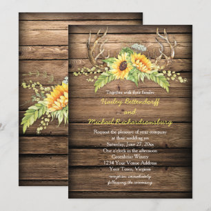 Invitación Boda Rústico Barn Wood Sunflowers Antlers