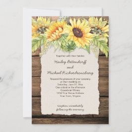 Invitación Boda Rústico Barn Wood Sunflowers Deckle Edge