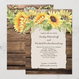 Invitación Boda Rústico Barn Wood Sunflowers Deckle Edge