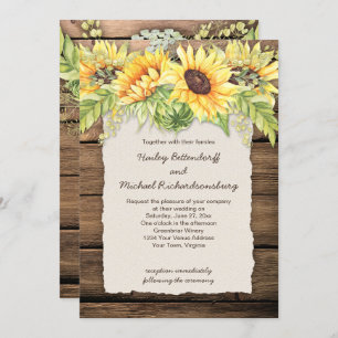 Invitación Boda Rústico Barn Wood Sunflowers Deckle Edge