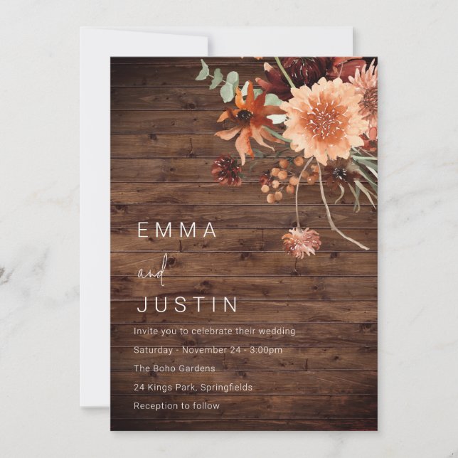Invitación Boda Rústico Bohemio Floral All Seasons (Anverso)