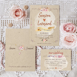 Invitación Boda Rústico Boho Floral Kraft