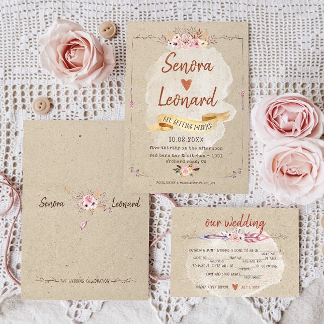 Invitación Boda Rústico Boho Floral Kraft (Subido por el creador)