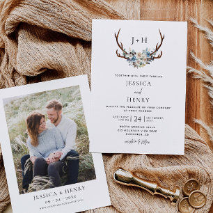 Invitación Boda Rústico Boho Floral Stag Antlers