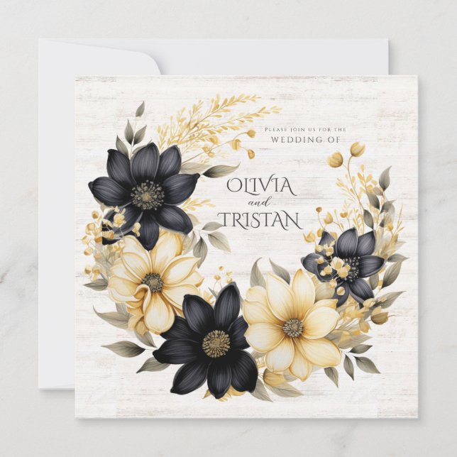 Invitación Boda Rústico Boho Floral Wood (Anverso)