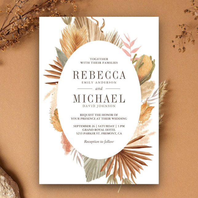 Invitación Boda Rústico Boho Pampas Grass Dried Palm Oval (Subido por el creador)