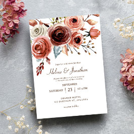 Invitación Boda Rústico Borgoña Floral Elegante