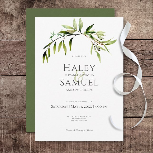 Invitación Boda rústico botánico de vegetación (Rustic Botanical Greenery Bough Wedding Invitation)