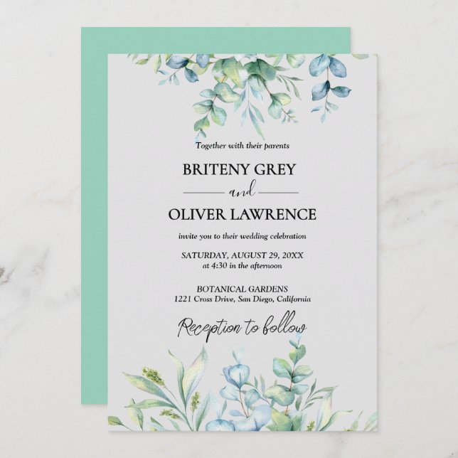 Invitación Boda rústico botánico Eucalyptus Greenery (Anverso / Reverso)