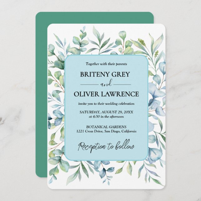 Invitación Boda rústico botánico Eucalyptus Greenery (Anverso / Reverso)