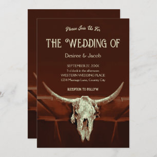 Invitación Boda Rústico Brown País de cráneo de toro occident