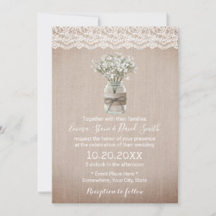 Invitación Boda Rústico Burlap de la flor de aliento del bebé