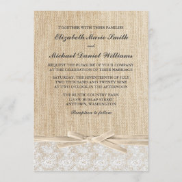 Invitación Boda Rústico Burlap Lace Ivory Ribbon