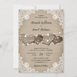 Invitación Boda Rústico Burlap Lace String Lights