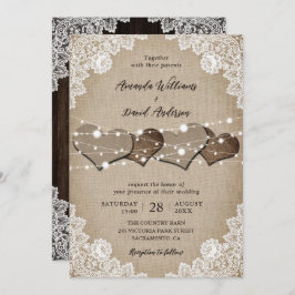 Invitación Boda Rústico Burlap Lace String Lights