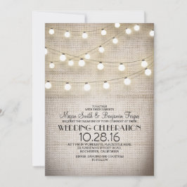 Invitación Boda Rústico Burlap Lace y String Lights