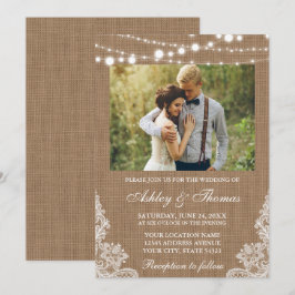 Invitación Boda Rústico Burlap Luces Fotografía de la cámara