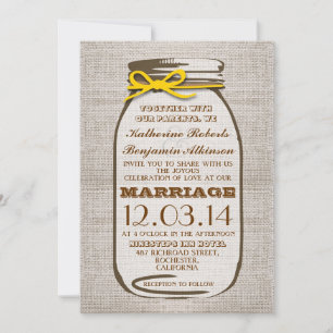 Invitación Boda Rústico Burlap Mason Jar