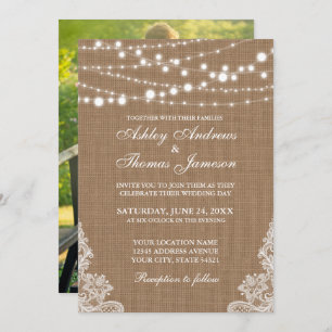 Invitación Boda Rústico Burlap String Luces Lace Invitar P