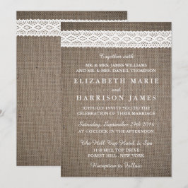 Invitación Boda Rústico Burlap & Vintage White Lace