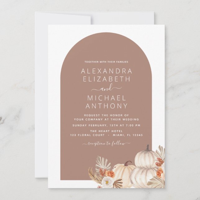 Invitación Boda Rústico Calabazas Blancas Boho Terracotta (Anverso)