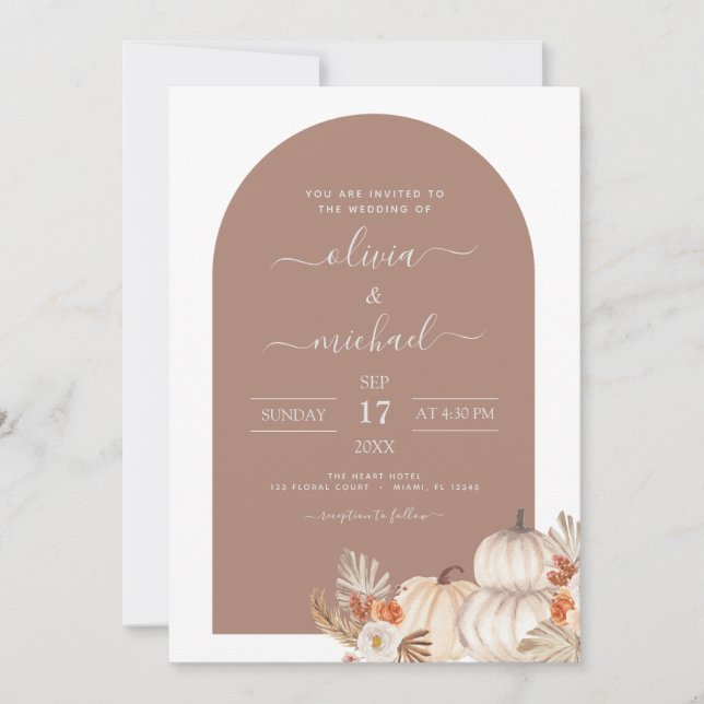 Invitación Boda Rústico Calabazas Blancas Boho Terracotta (Anverso)